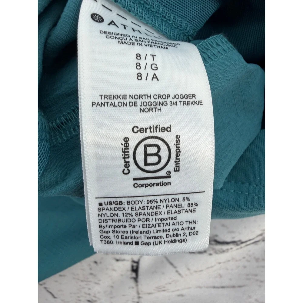 NEW Athleta Trekkie North Crop Jogger Pants‎ Teal Women's Size 8T